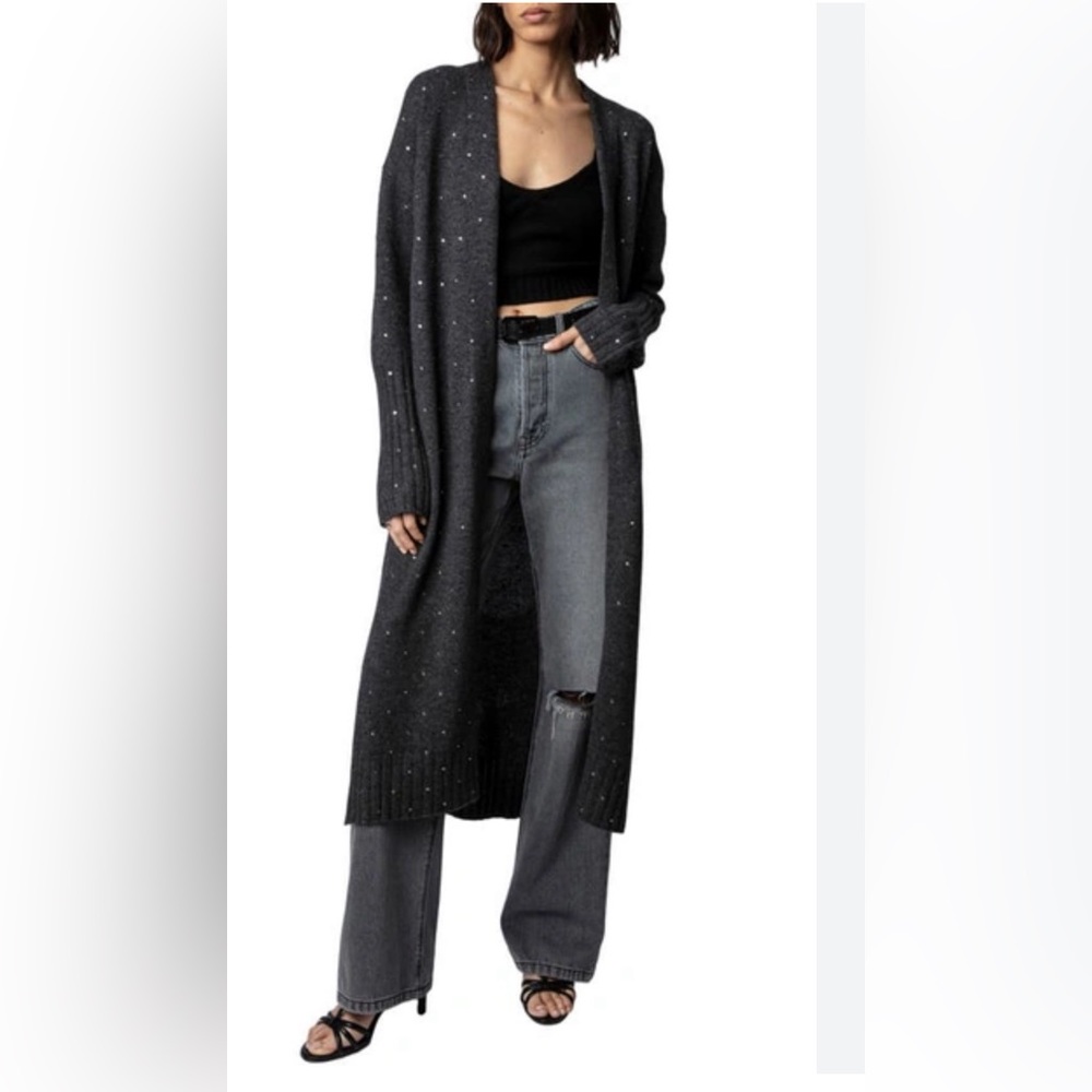 All Saints Rosanny Crystal Embellished Cashmere Wrap Midi Robe